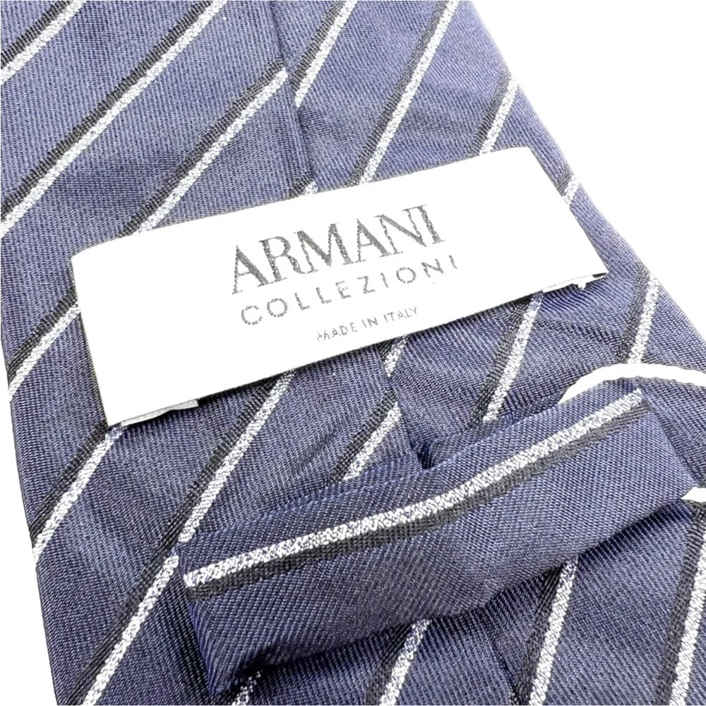 Armani Collezioni Pure Silk Jacquard Neck Tie Diagonal Stripe Navy Blue New NWT